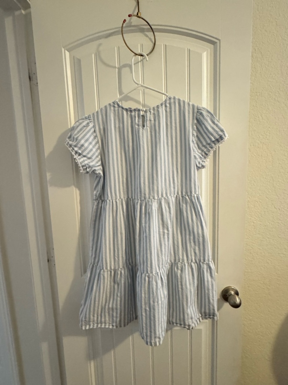 Blue and White Striped Midi Dress with Tiered Skirt - Picture 3 of 8